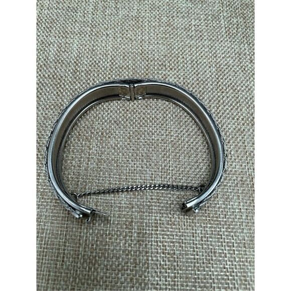 Silver Tone Bangle Cuff Bracelet Woven Basket Pattern Unisex - Picture 4 of 6
